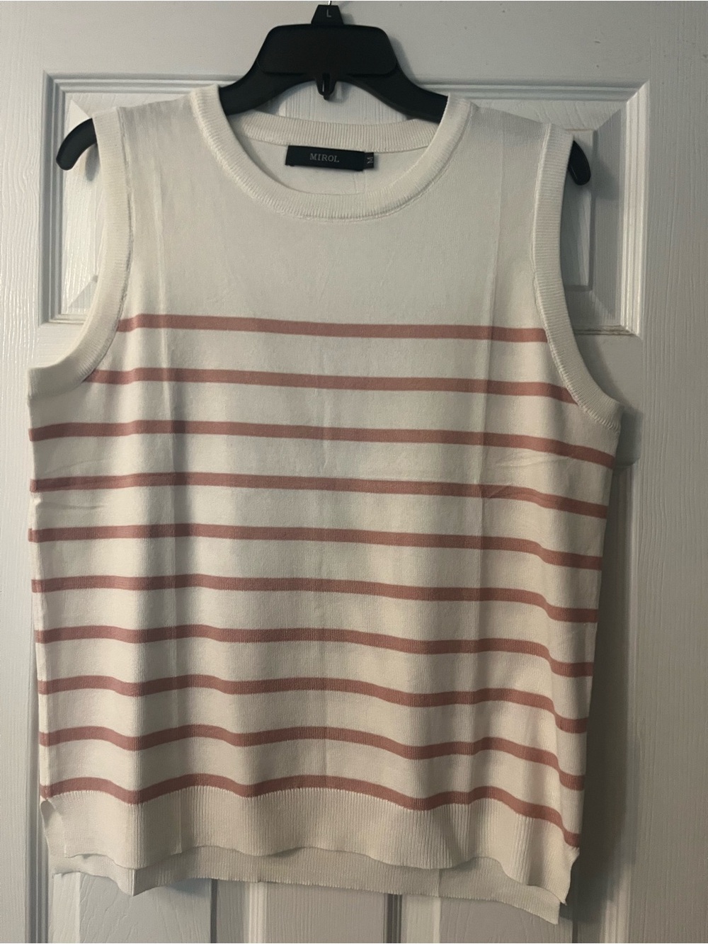 Mirol Sleeveless Striped Tank Top in White and Dusty Rose